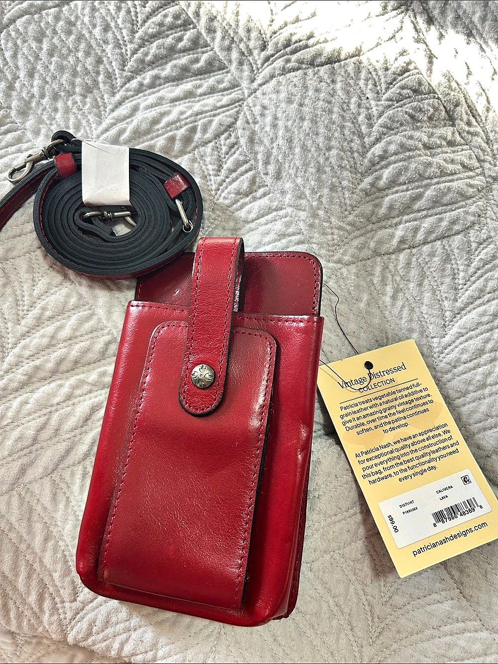 NWT Patricia Nash Calimera Phone Crossbody Leather Bag Red Lava